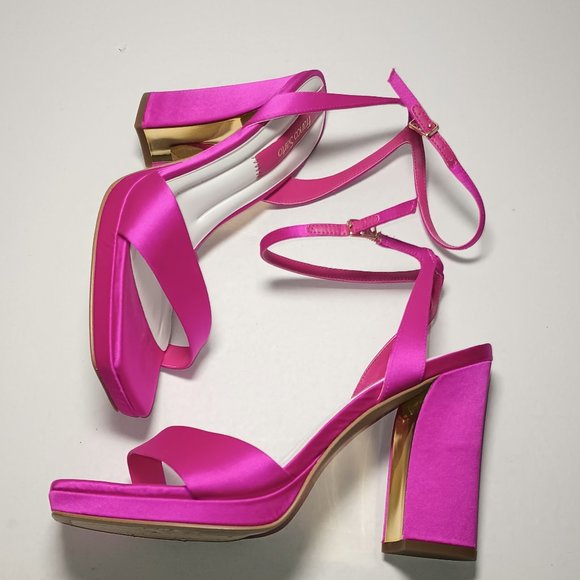 New Franco Sarto Women's Daffy Ankle Strap Sandal Heels Bright Pink Satin Size 9 - Picture 9 of 13